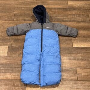 Columbia Baby Insulated Bunting Snowsuit Convertible Blue Gray Hood 18-24 Months